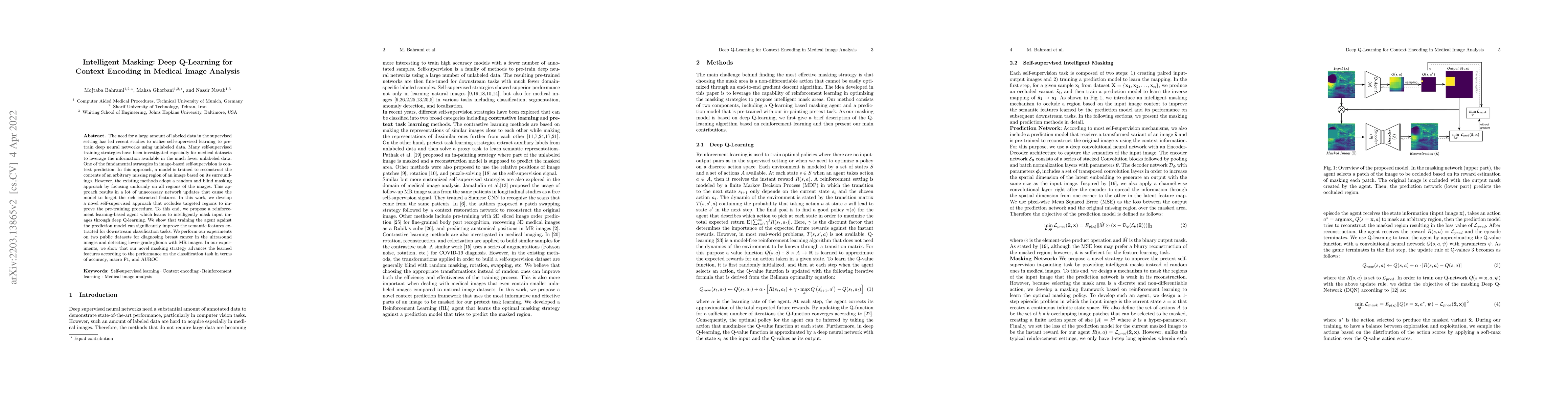 Thumbnail for Intelligent Masking: Deep Q-Learning for Context Encoding in Medical
  Image Analysis