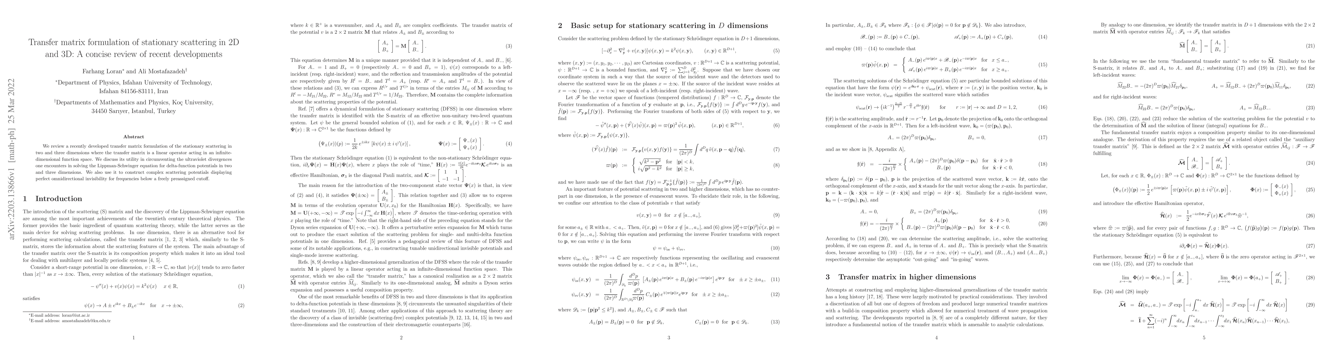 Thumbnail for Transfer matrix formulation of stationary scattering in 2D and 3D: A
  concise review of recent developments