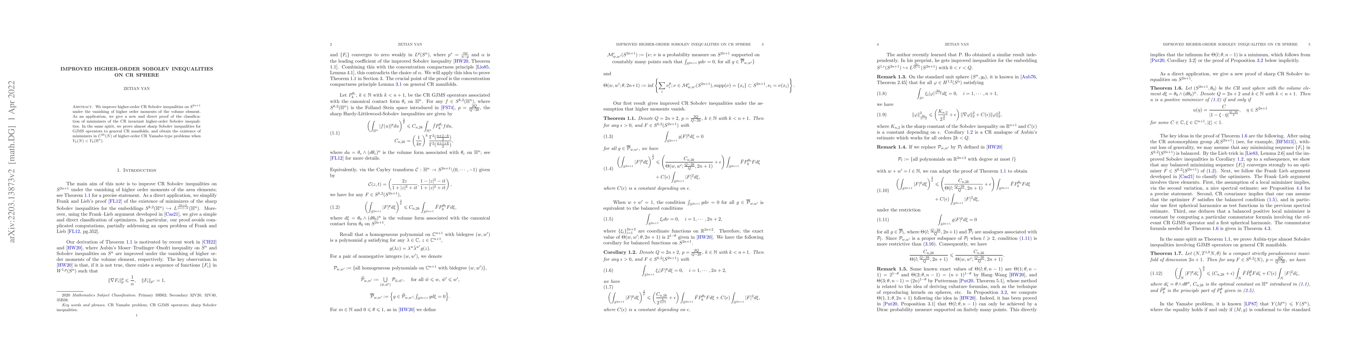 Thumbnail for Improved higher-order Sobolev inequalities on CR sphere