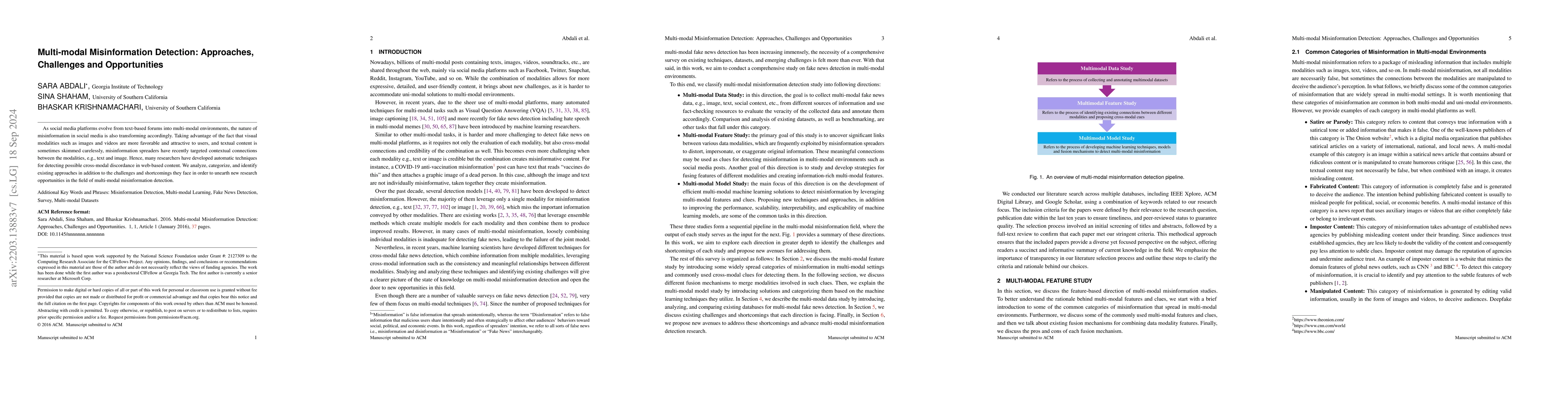 Thumbnail for Multi-modal Misinformation Detection: Approaches, Challenges and
  Opportunities