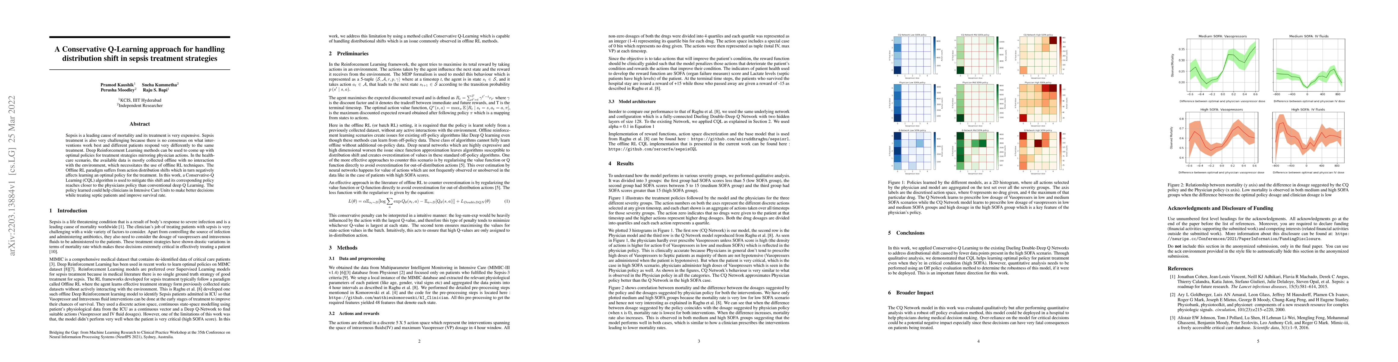 Thumbnail for A Conservative Q-Learning approach for handling distribution shift in
  sepsis treatment strategies