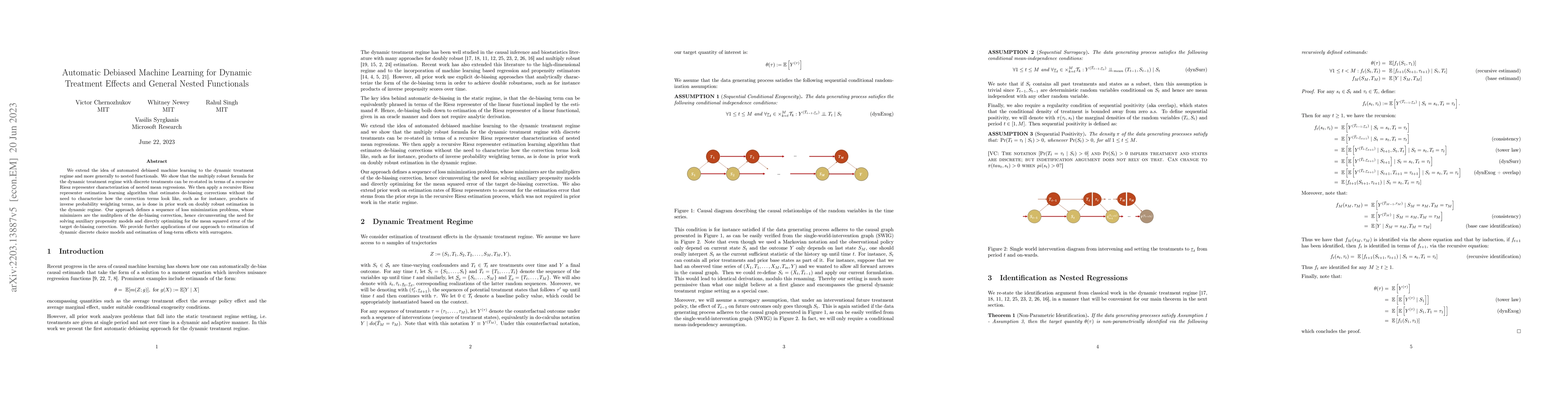 Thumbnail for Automatic Debiased Machine Learning for Dynamic Treatment Effects and
  General Nested Functionals