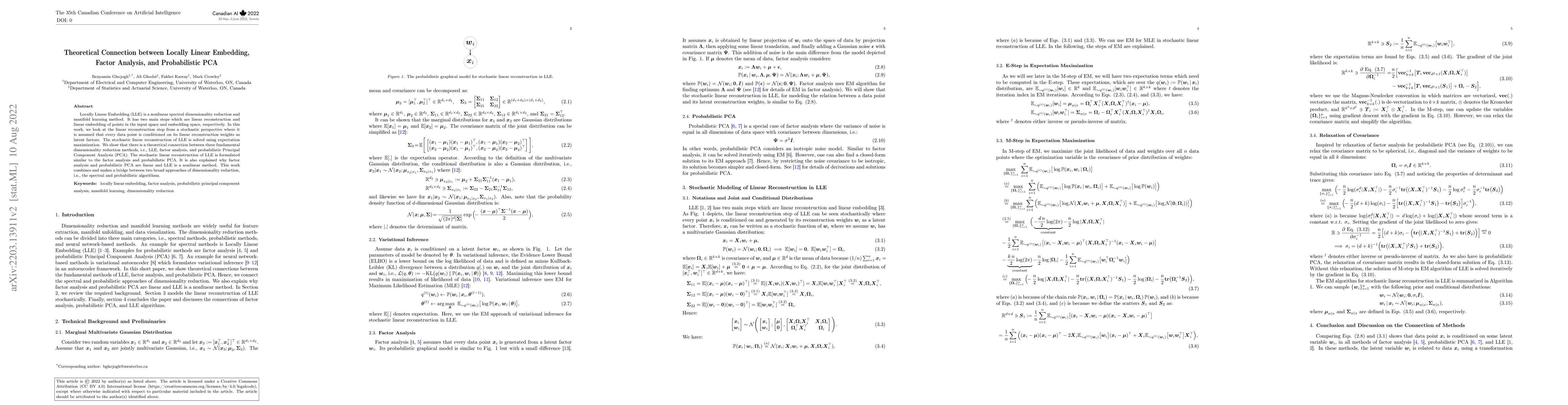 Thumbnail for Theoretical Connection between Locally Linear Embedding, Factor
  Analysis, and Probabilistic PCA
