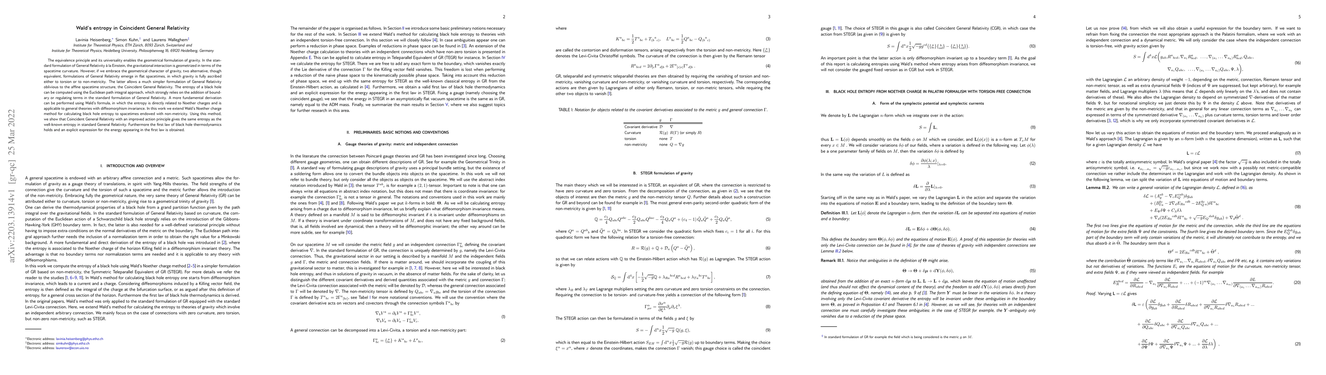 Thumbnail for Wald's entropy in Coincident General Relativity