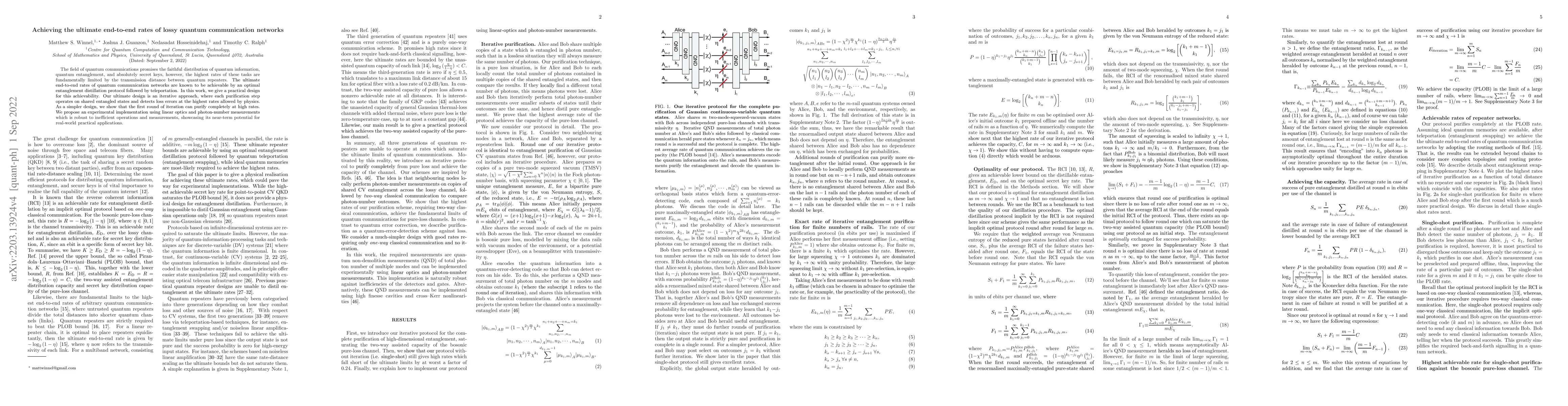 Thumbnail for Achieving the ultimate end-to-end rates of lossy quantum communication
  networks