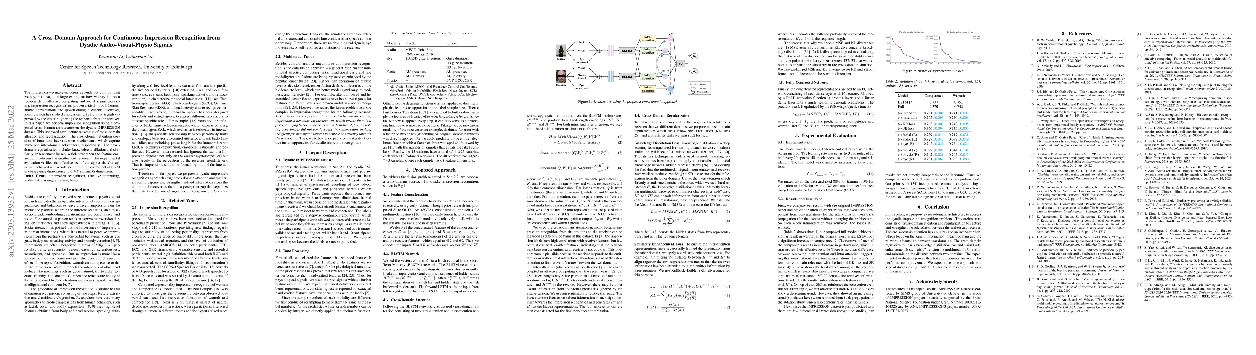 Thumbnail for A Cross-Domain Approach for Continuous Impression Recognition from
  Dyadic Audio-Visual-Physio Signals