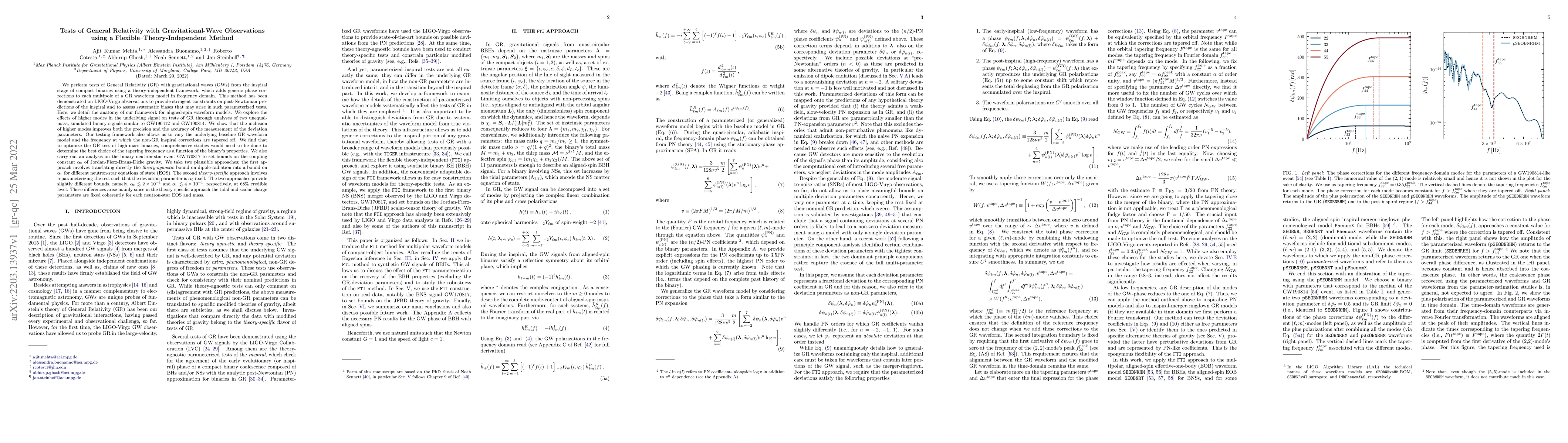 Thumbnail for Tests of General Relativity with Gravitational-Wave Observations using a
  Flexible--Theory-Independent Method