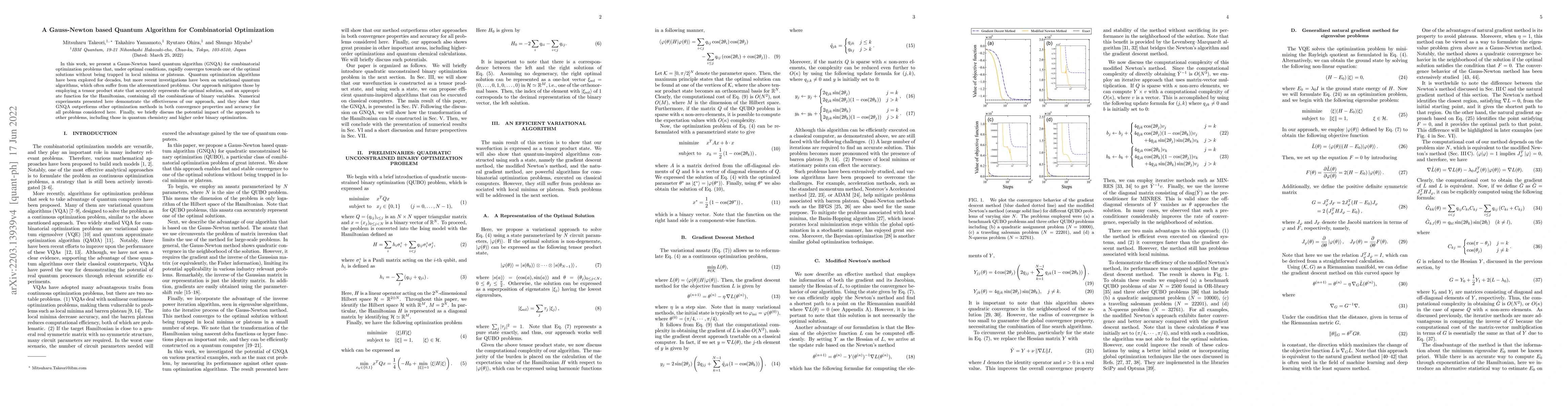 Thumbnail for A Gauss-Newton based Quantum Algorithm for Combinatorial Optimization