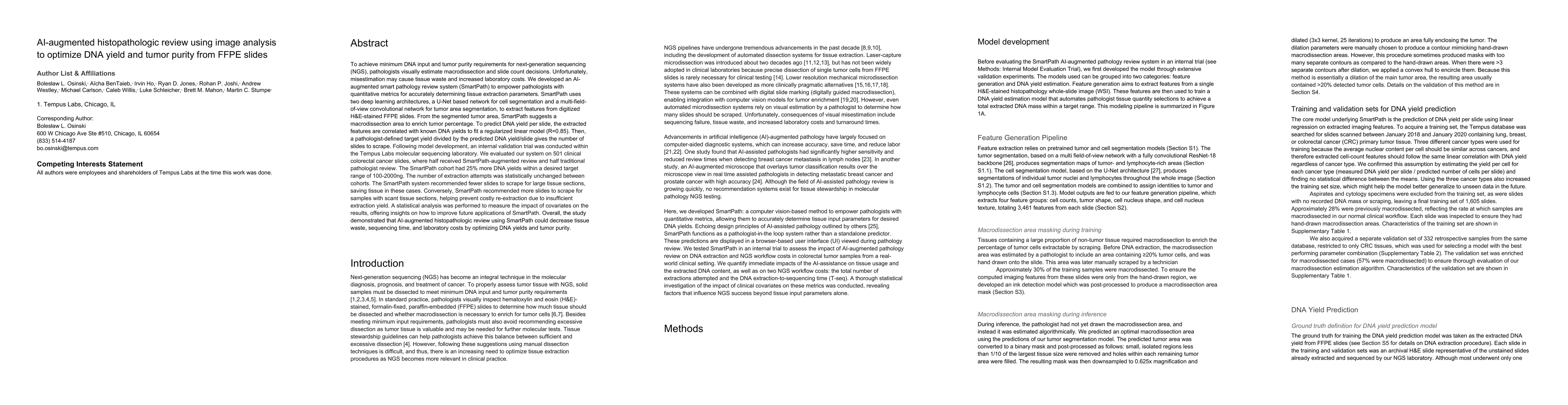 Thumbnail for AI-augmented histopathologic review using image analysis to optimize DNA
  yield and tumor purity from FFPE slides