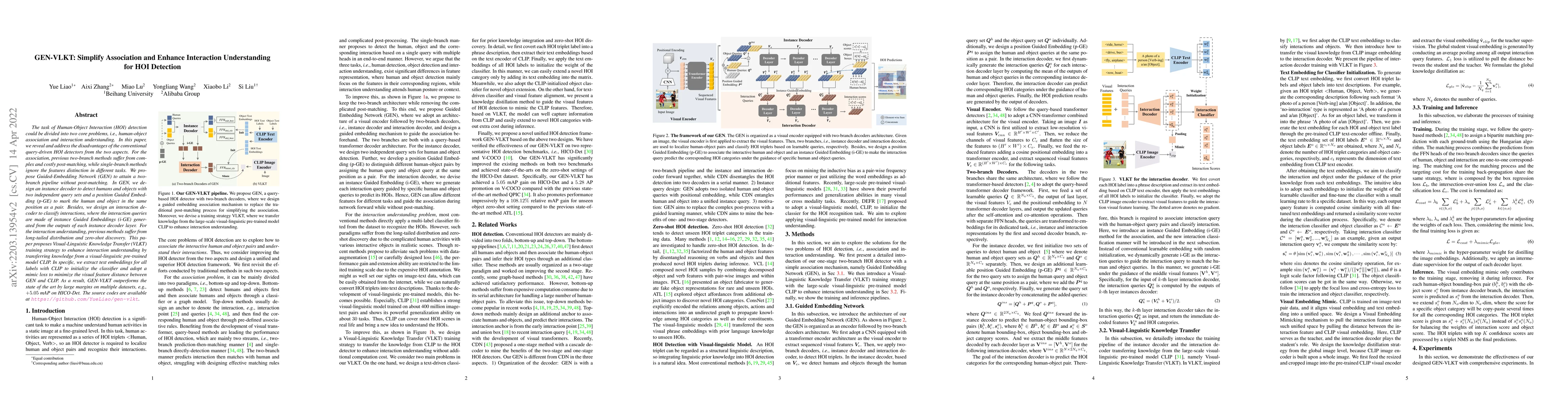 Thumbnail for GEN-VLKT: Simplify Association and Enhance Interaction Understanding for
  HOI Detection