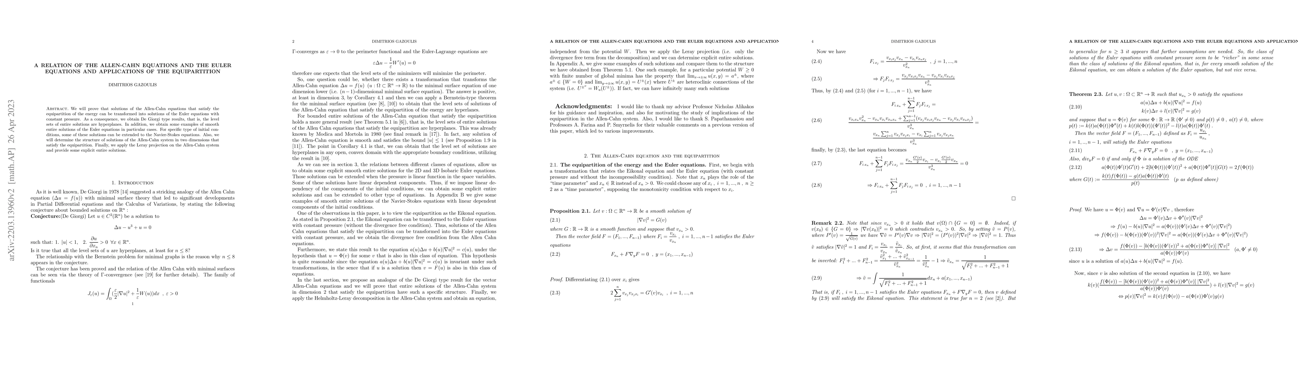 Thumbnail for A Relation of the Allen-Cahn equations and the Euler equations and
  applications of the Equipartition