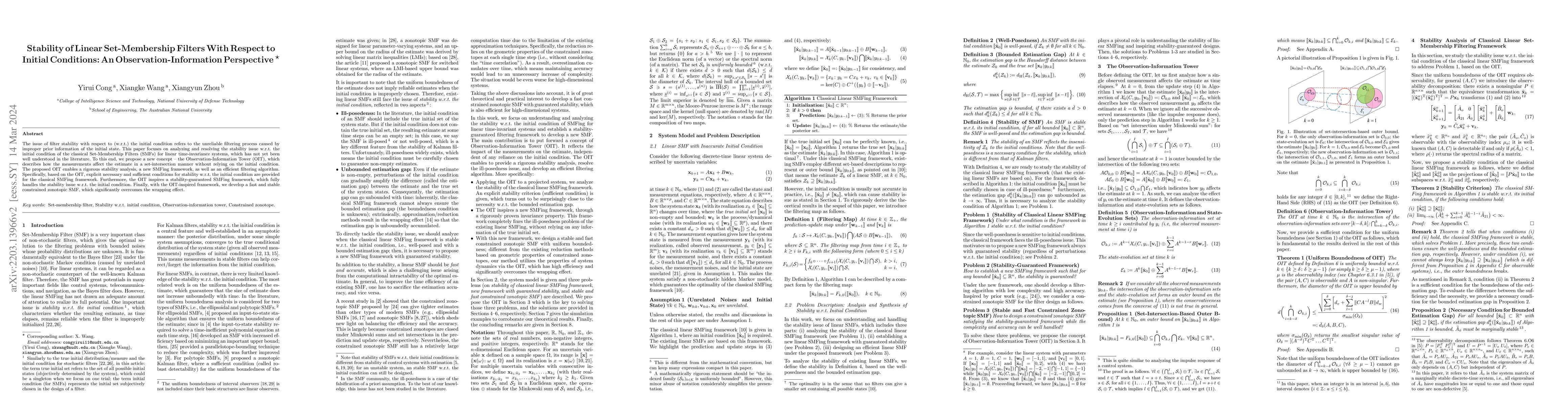 Thumbnail for Stability of Linear Set-Membership Filters With Respect to Initial
  Conditions: An Observation-Information Perspective