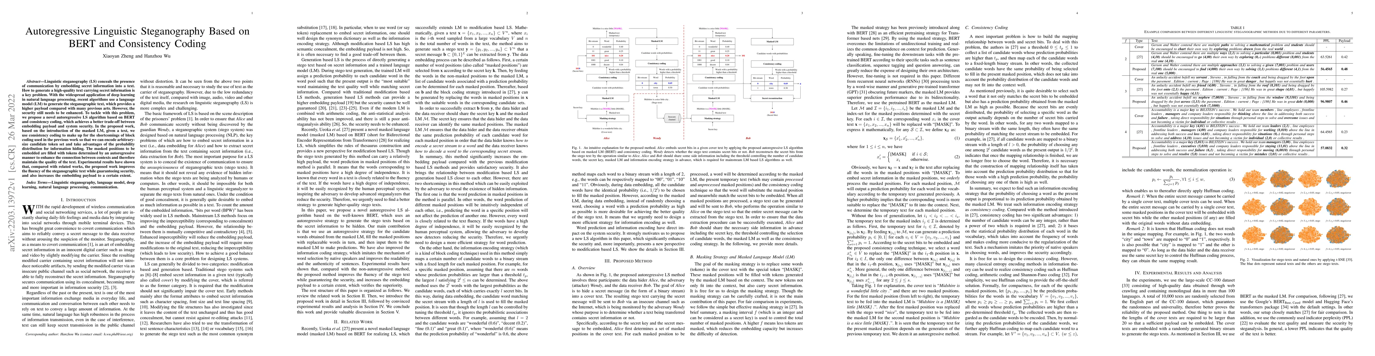 Thumbnail for Autoregressive Linguistic Steganography Based on BERT and Consistency
  Coding
