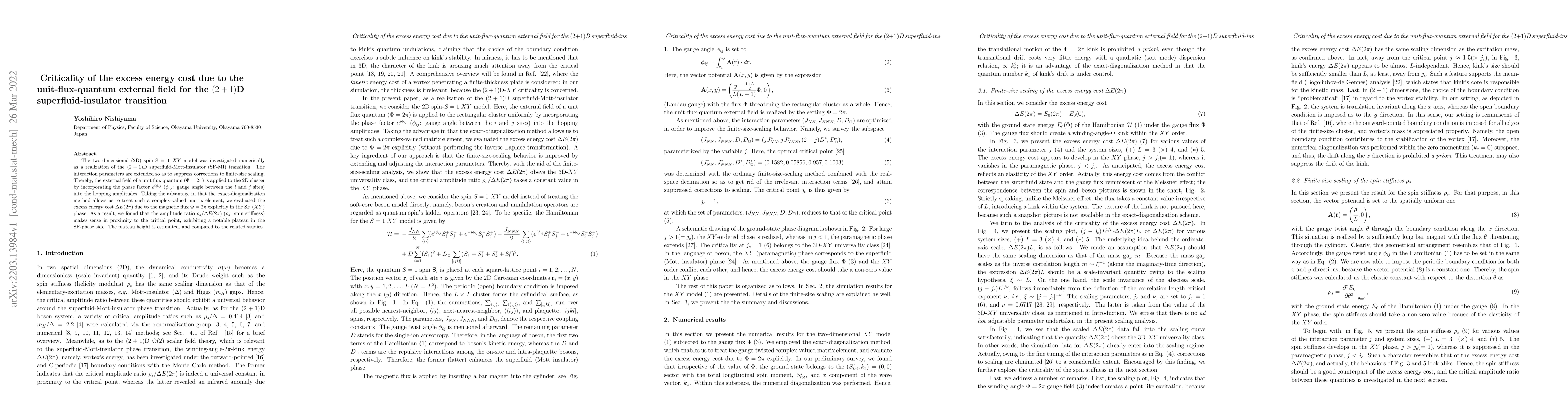 Thumbnail for Criticality of the excess energy cost due to the unit-flux-quantum
  external field for the $(2+1)$D superfluid-insulator transition