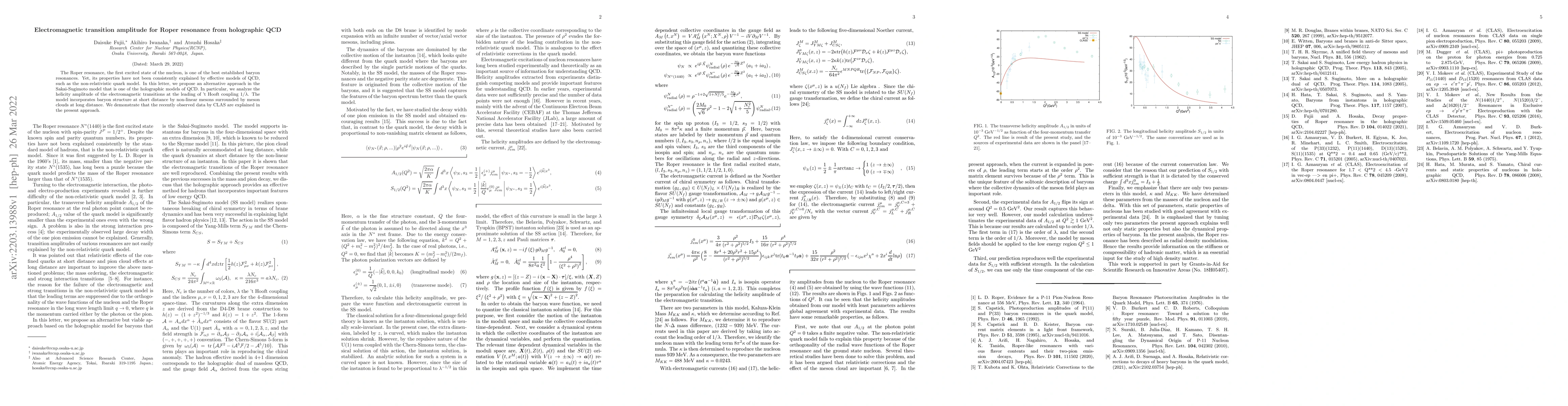 Thumbnail for Electromagnetic transition amplitude for Roper resonance from
  holographic QCD