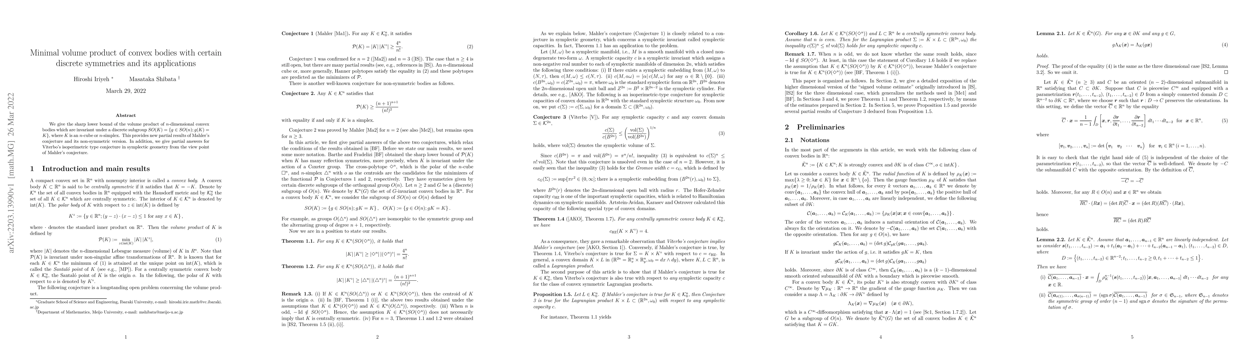 Thumbnail for Minimal volume product of convex bodies with certain discrete symmetries
  and its applications
