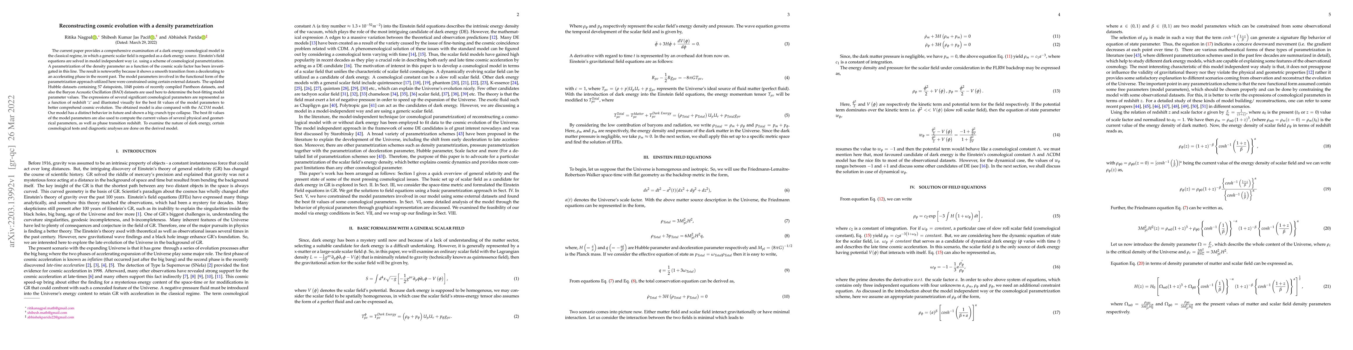 Thumbnail for Reconstructing cosmic evolution with a density parametrization
