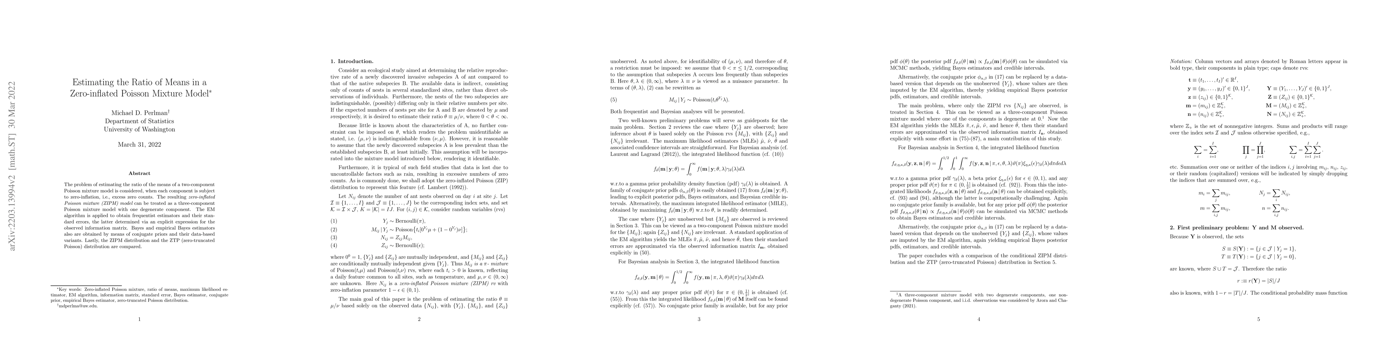 Thumbnail for Estimating the Ratio of Means in a Zero-inflated Poisson Mixture Model