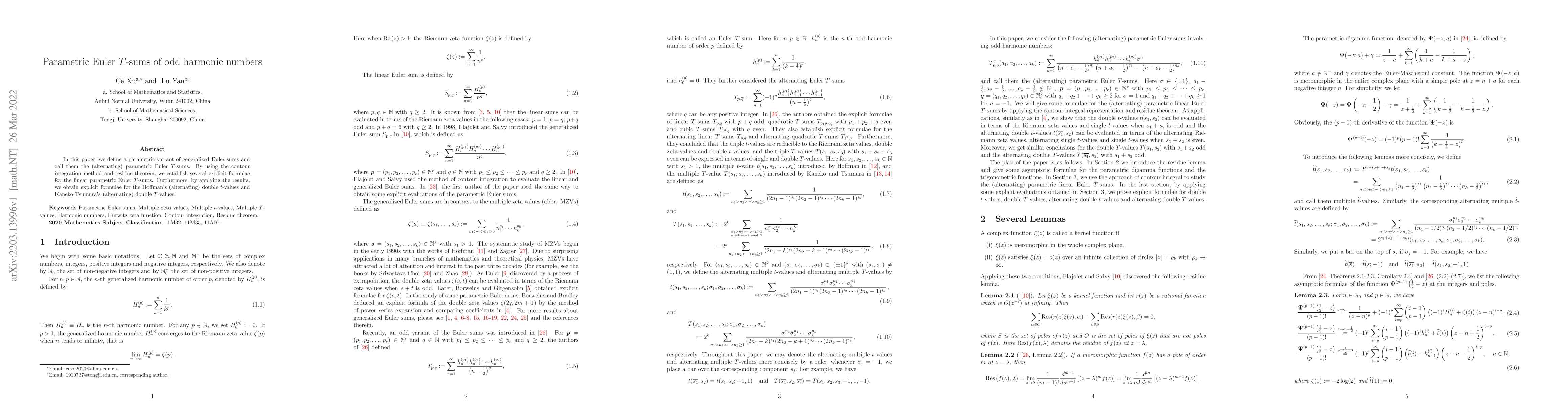 Thumbnail for Parametric Euler $T$-sums of odd harmonic numbers