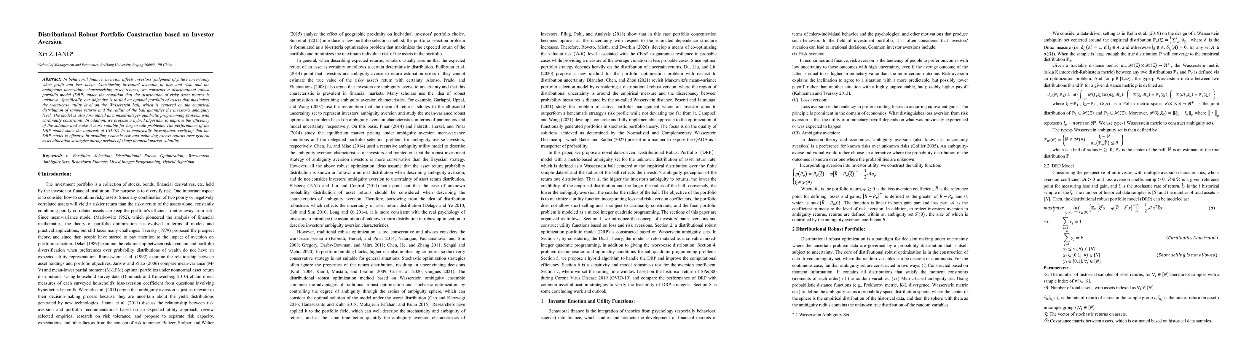 Thumbnail for Distributional Robust Portfolio Construction based on Investor Aversion