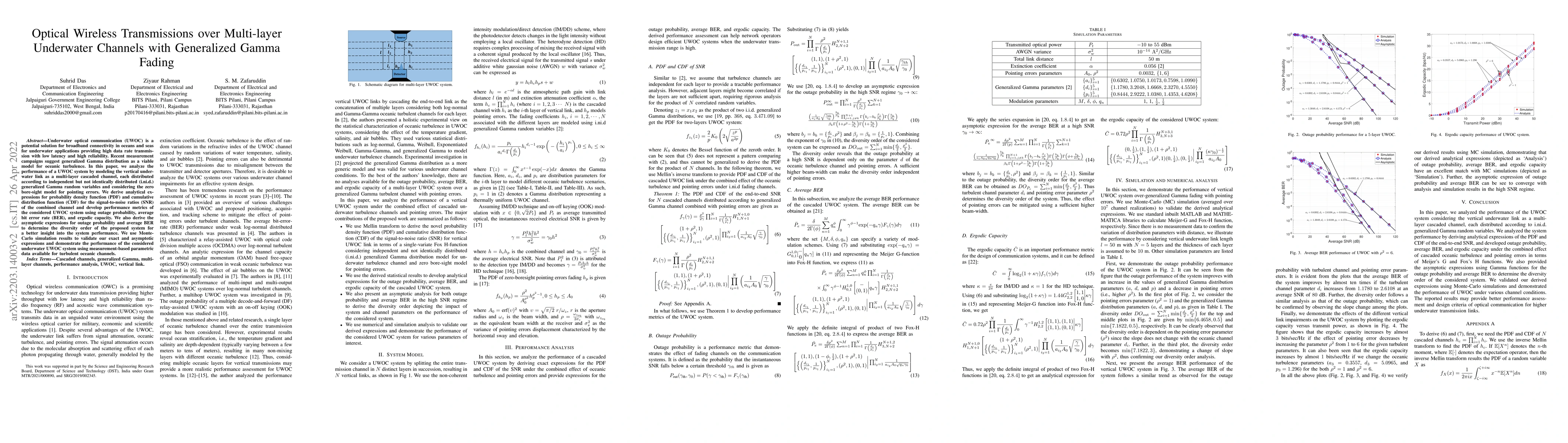 Thumbnail for Optical Wireless Transmissions over Multi-layer Underwater Channels with
  Generalized Gamma Fading