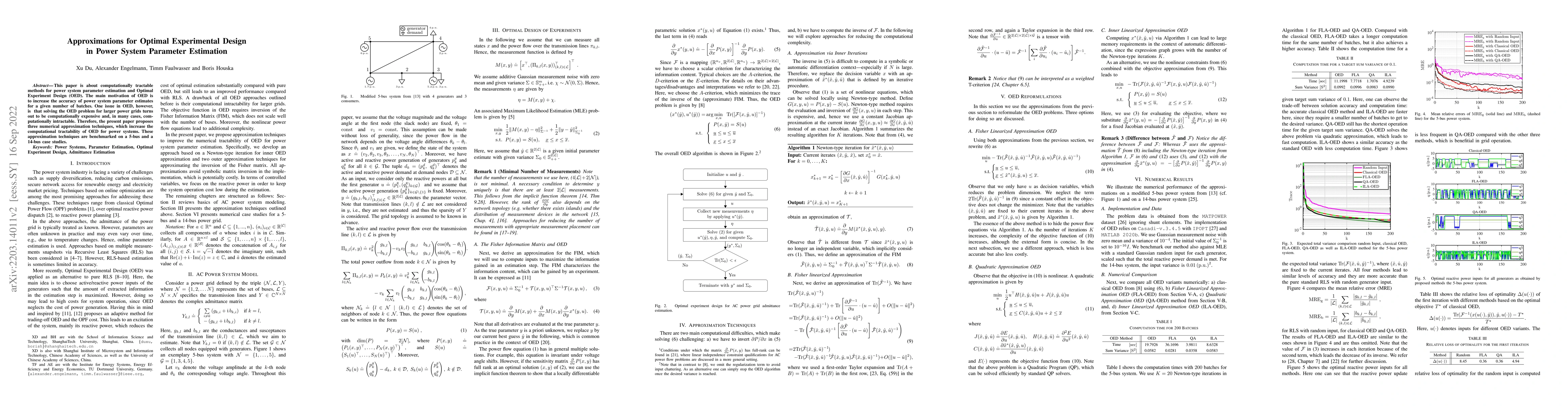 Thumbnail for Approximations for Optimal Experimental Design in Power System Parameter
  Estimation
