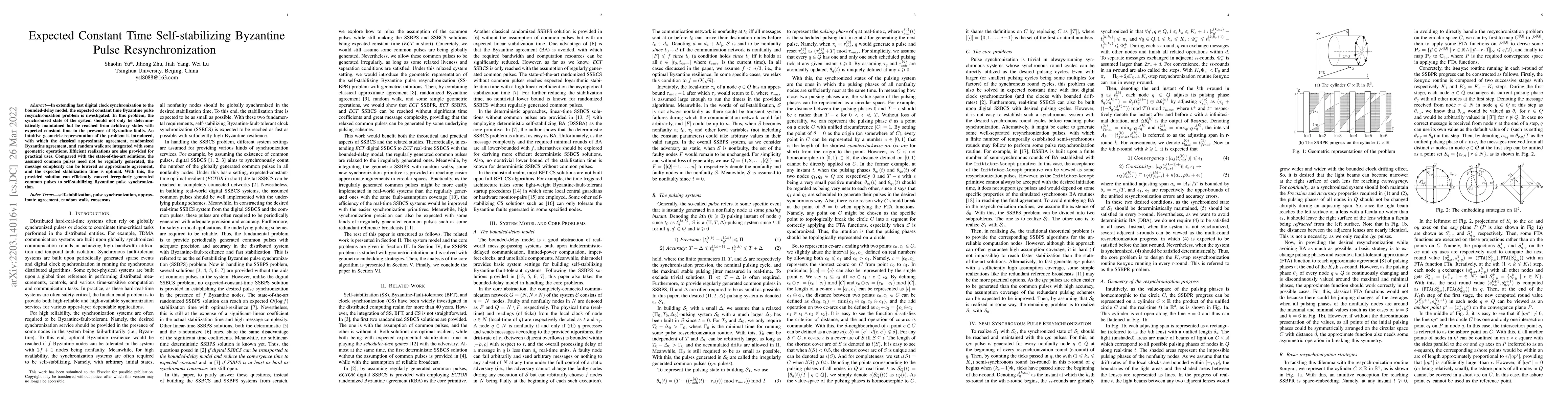 Thumbnail for Expected Constant Time Self-stabilizing Byzantine Pulse
  Resynchronization