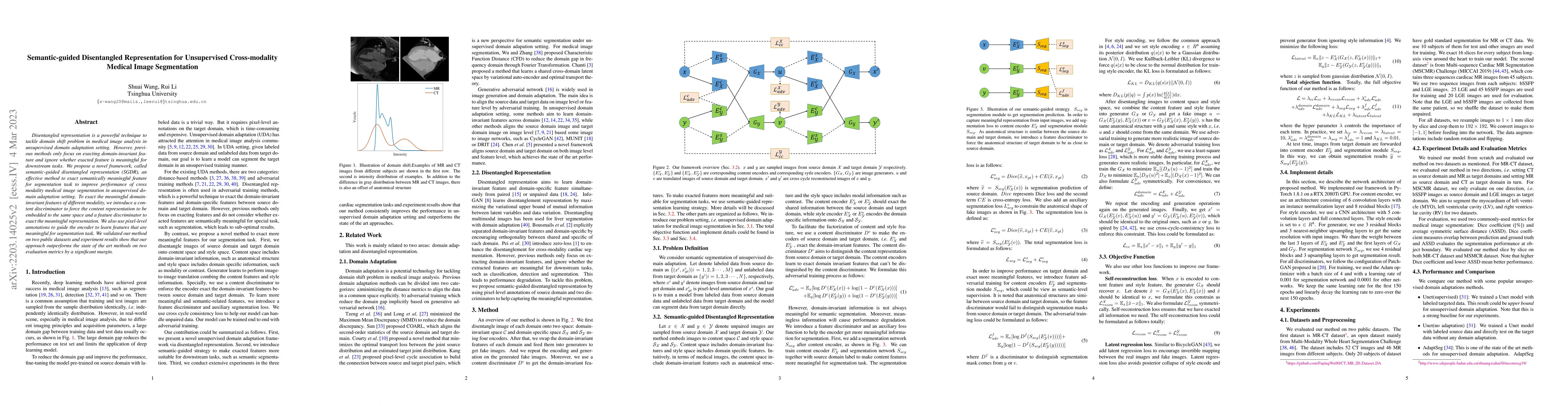 Thumbnail for Semantic-guided Disentangled Representation for Unsupervised
  Cross-modality Medical Image Segmentation