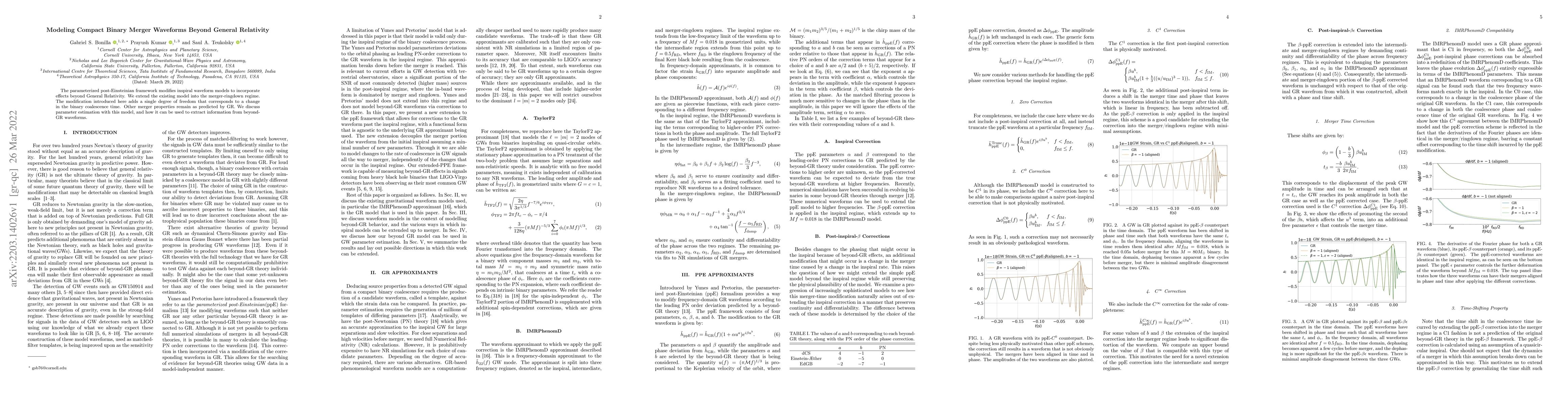 Thumbnail for Modeling Compact Binary Merger Waveforms Beyond General Relativity