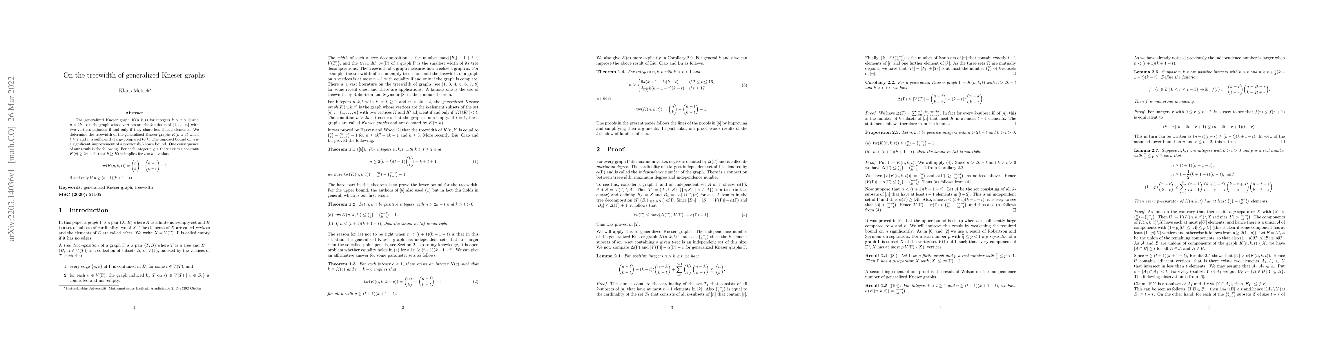 Thumbnail for On the treewidth of generalized Kneser graphs