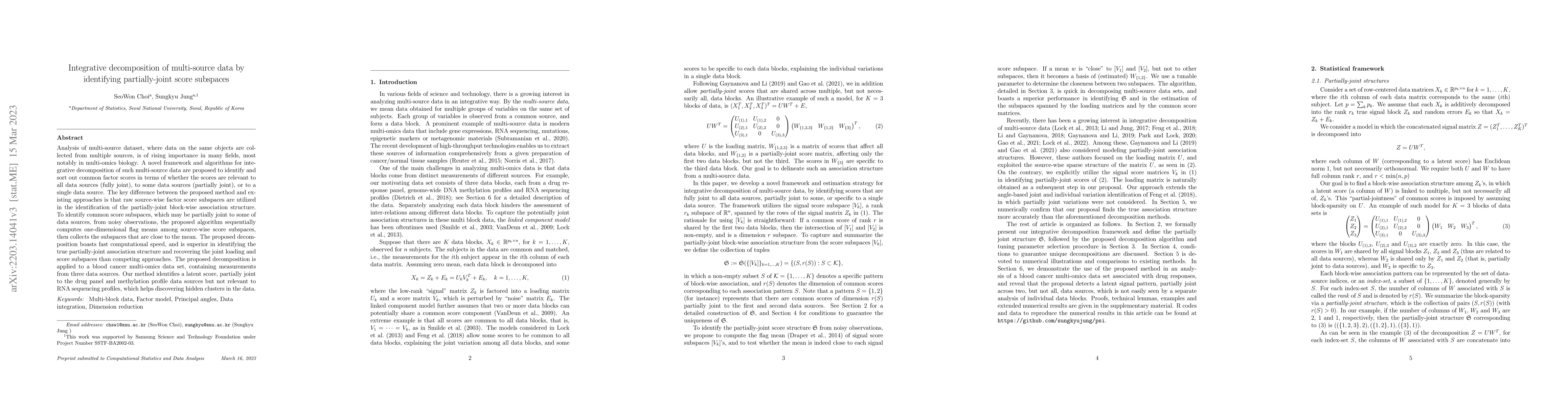 Thumbnail for Integrative decomposition of multi-source data by identifying
  partially-joint score subspaces
