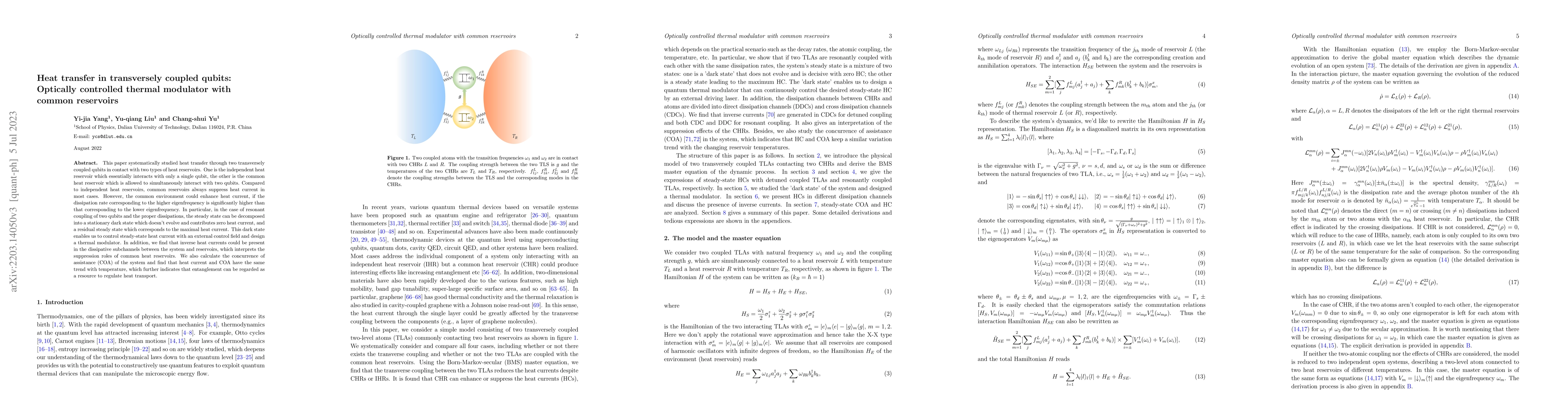 Thumbnail for Heat transfer in transversely coupled qubits: Optically controlled
  thermal modulator with common reservoirs