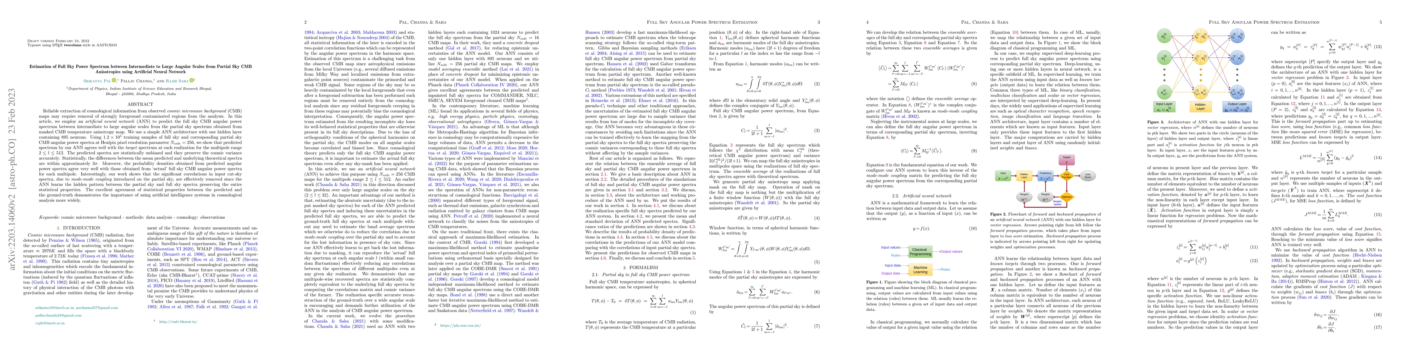 Thumbnail for Estimation of Full Sky Power Spectrum between Intermediate to Large
  Angular Scales from Partial Sky CMB Anisotropies using Artificial Neural
  Network