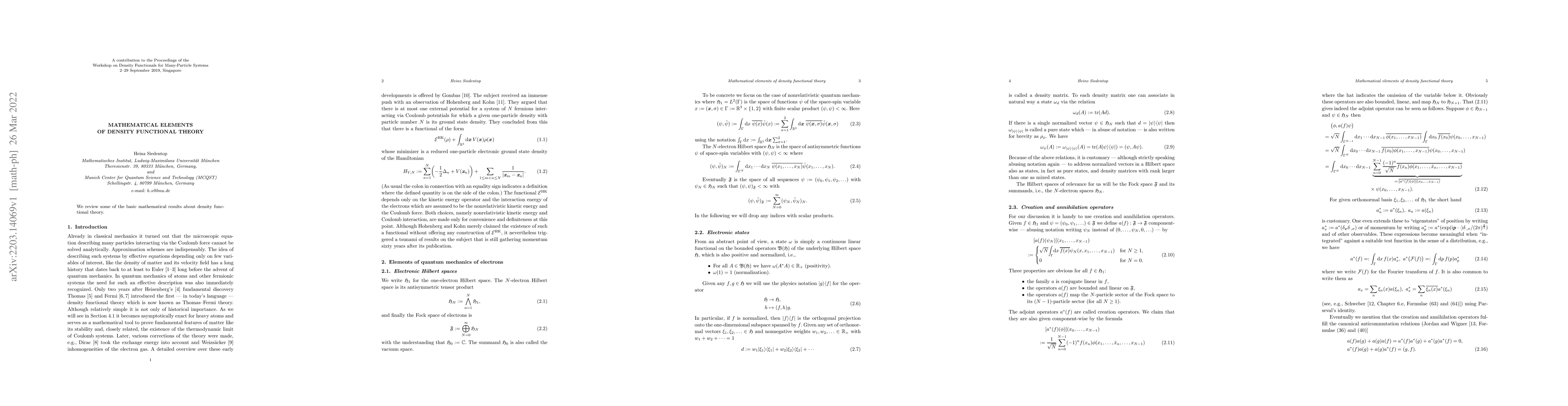 Thumbnail for Mathematical Elements of Density Functional Theory