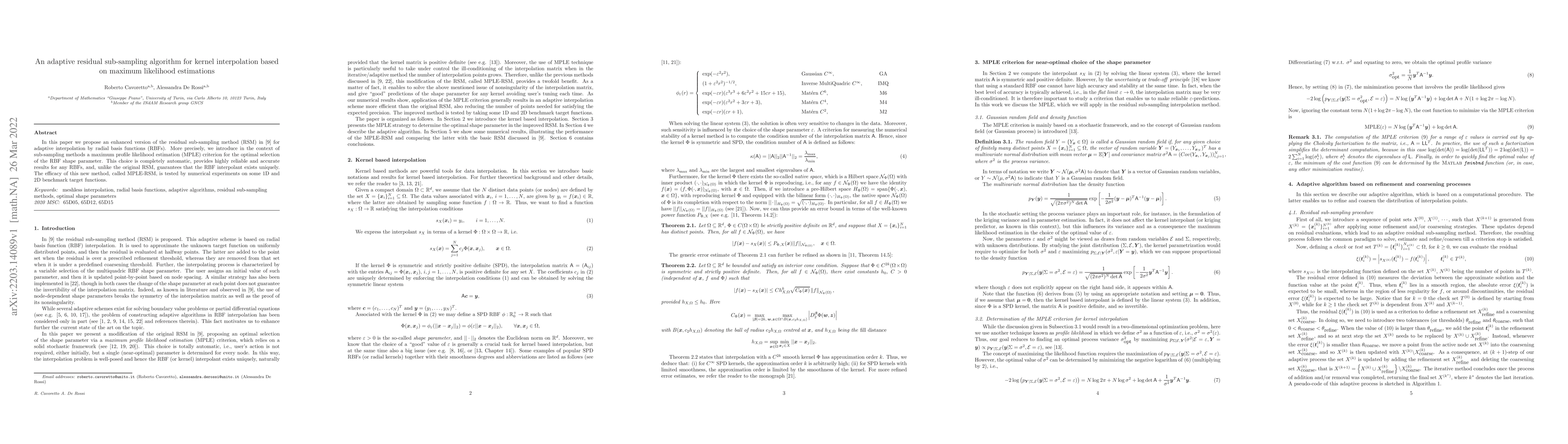 Thumbnail for An adaptive residual sub-sampling algorithm for kernel interpolation
  based on maximum likelihood estimations