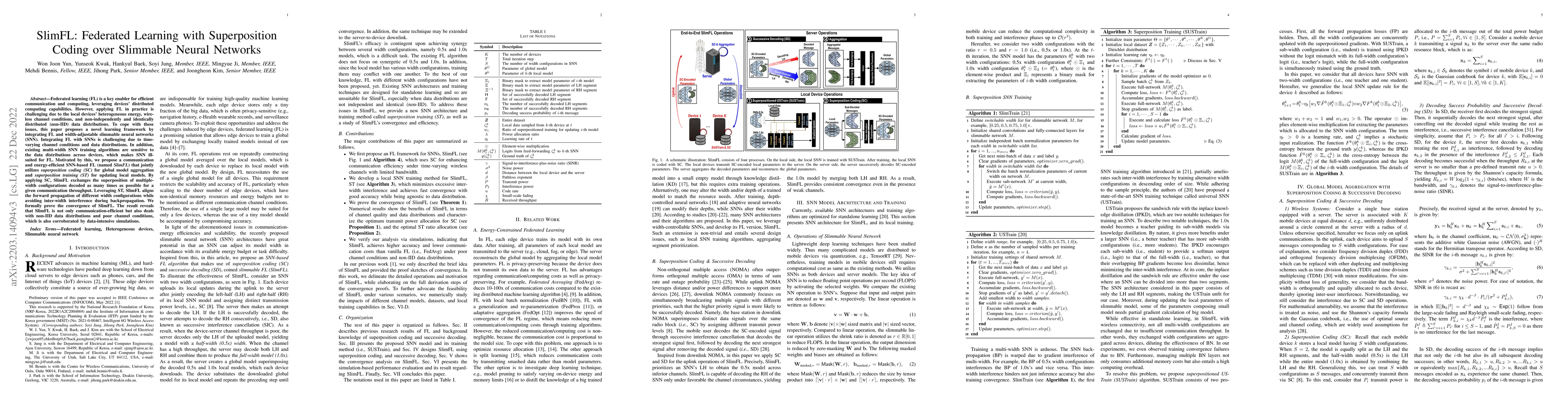 Thumbnail for SlimFL: Federated Learning with Superposition Coding over Slimmable
  Neural Networks