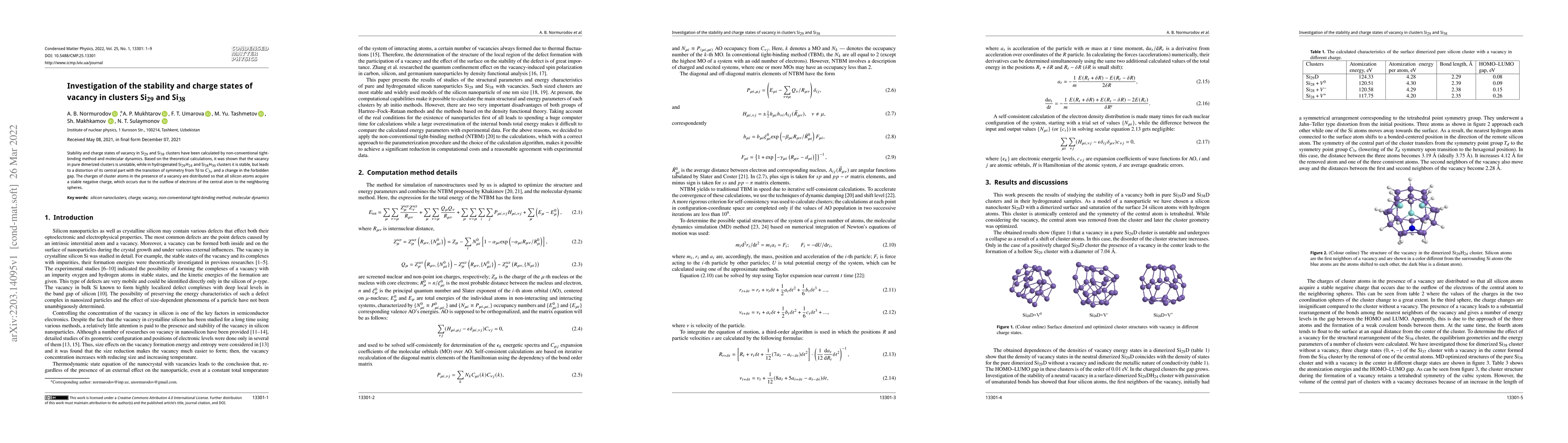 Thumbnail for Investigation of the stability and charge states of vacancy in clusters
  Si$_{29}$ and Si$_{38}$