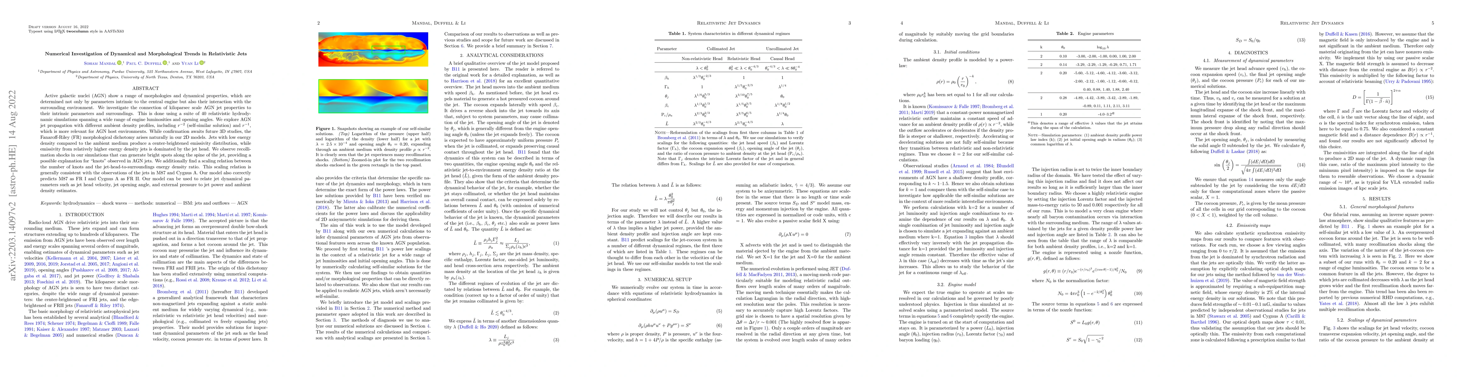 Thumbnail for Numerical Investigation of Dynamical and Morphological Trends in
  Relativistic Jets