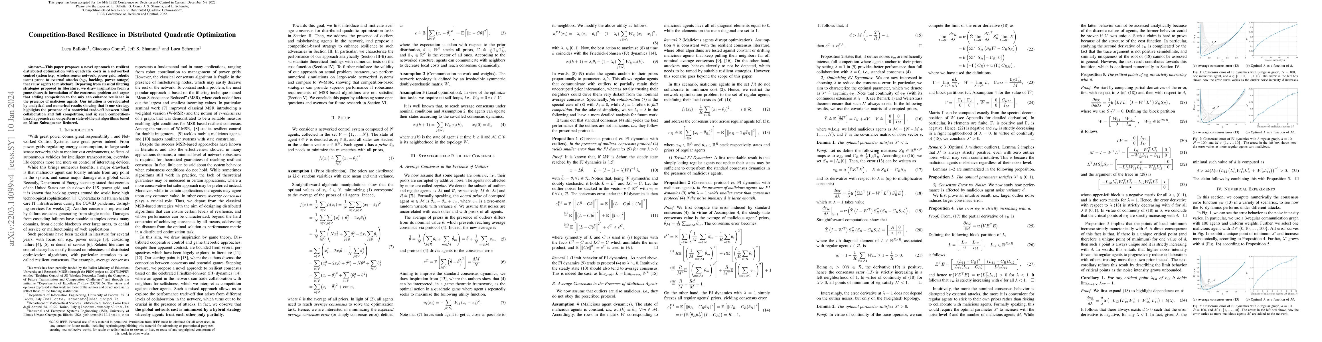 Thumbnail for Competition-Based Resilience in Distributed Quadratic Optimization