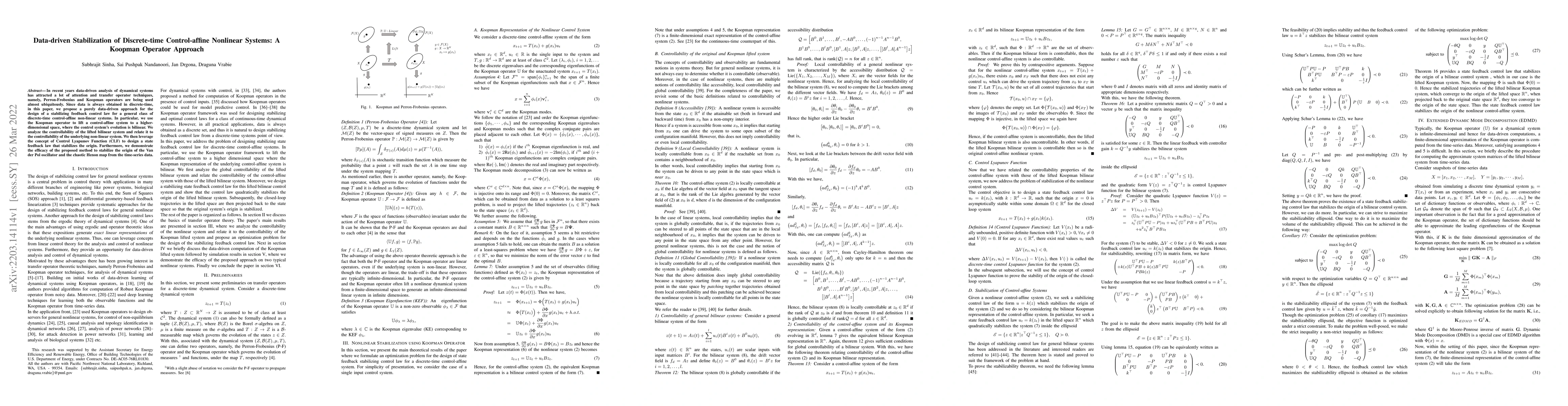 Thumbnail for Data-driven Stabilization of Discrete-time Control-affine Nonlinear
  Systems: A Koopman Operator Approach
