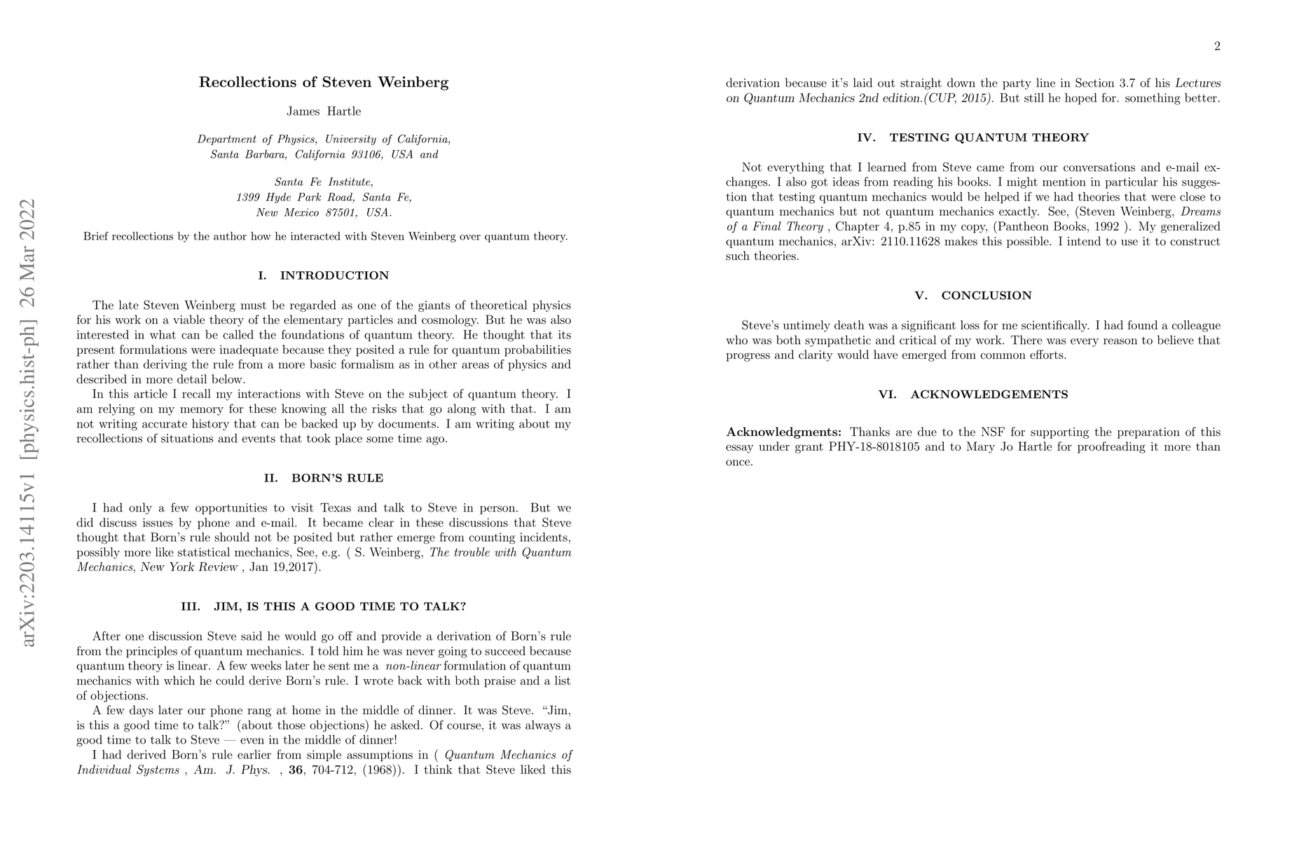 Thumbnail for Recollections of Steven Weinberg