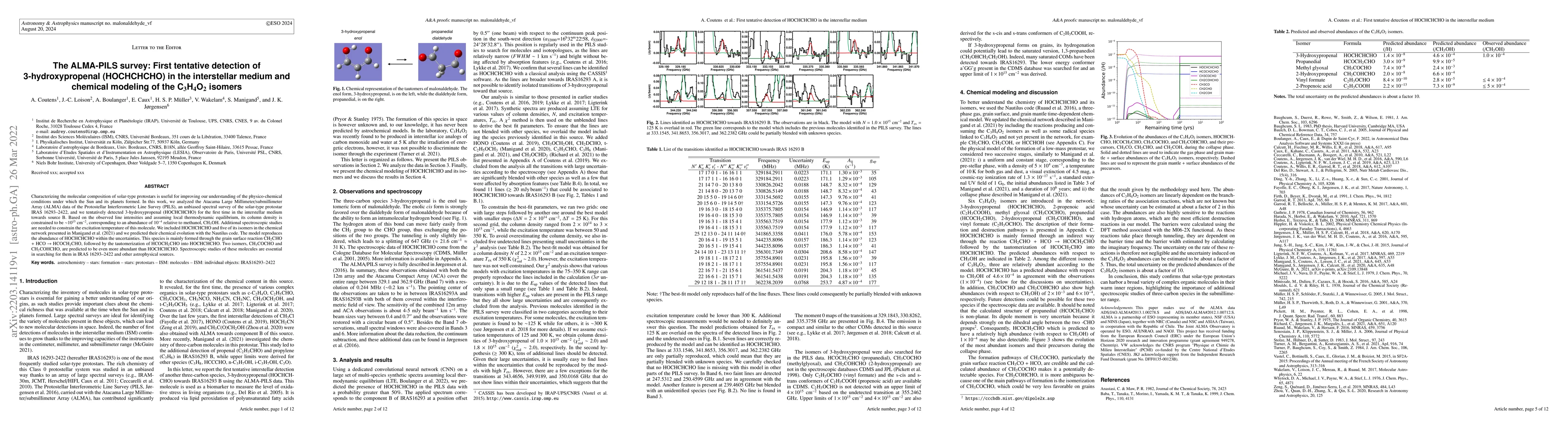 Thumbnail for The ALMA-PILS survey: First tentative detection of 3-hydroxypropenal
  (HOCHCHCHO) in the interstellar medium and chemical modeling of the
  C$_3$H$_4$O$_2$ isomers
