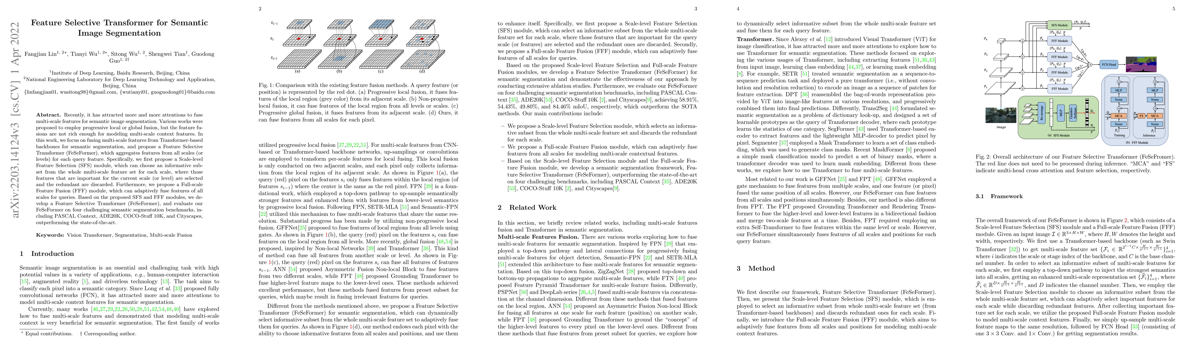 Thumbnail for Feature Selective Transformer for Semantic Image Segmentation