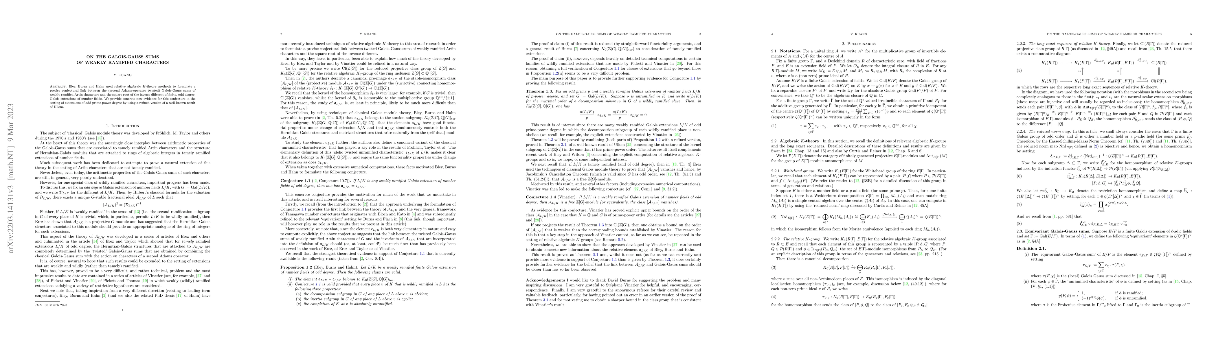 Thumbnail for On the Galois-Gauss sums of weakly ramified characters