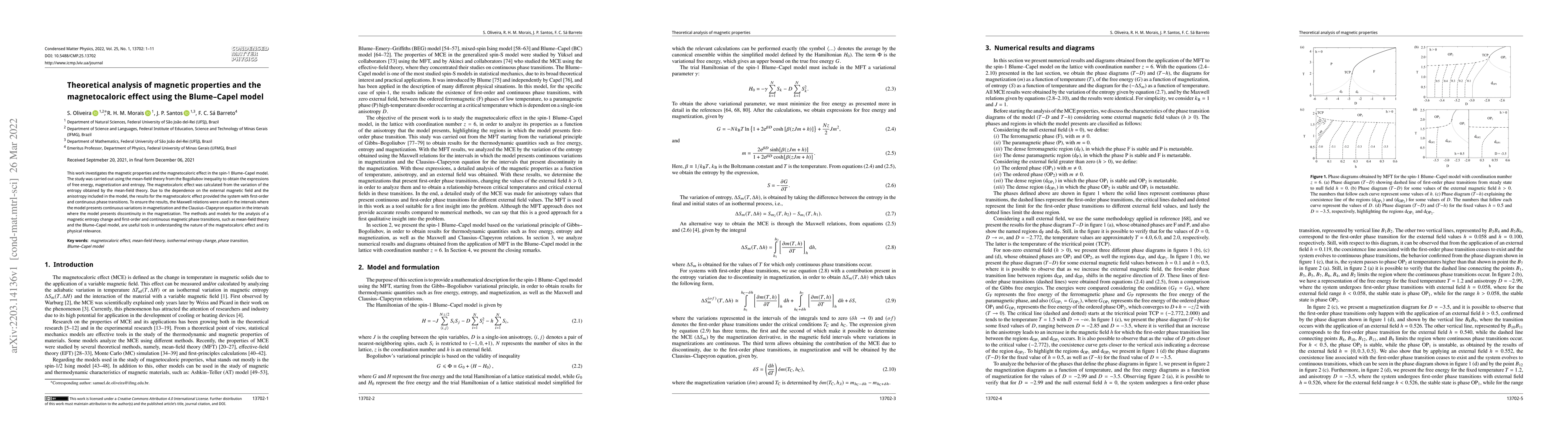 Thumbnail for Theoretical analysis of magnetic properties and the magnetocaloric
  effect using the Blume-Capel model
