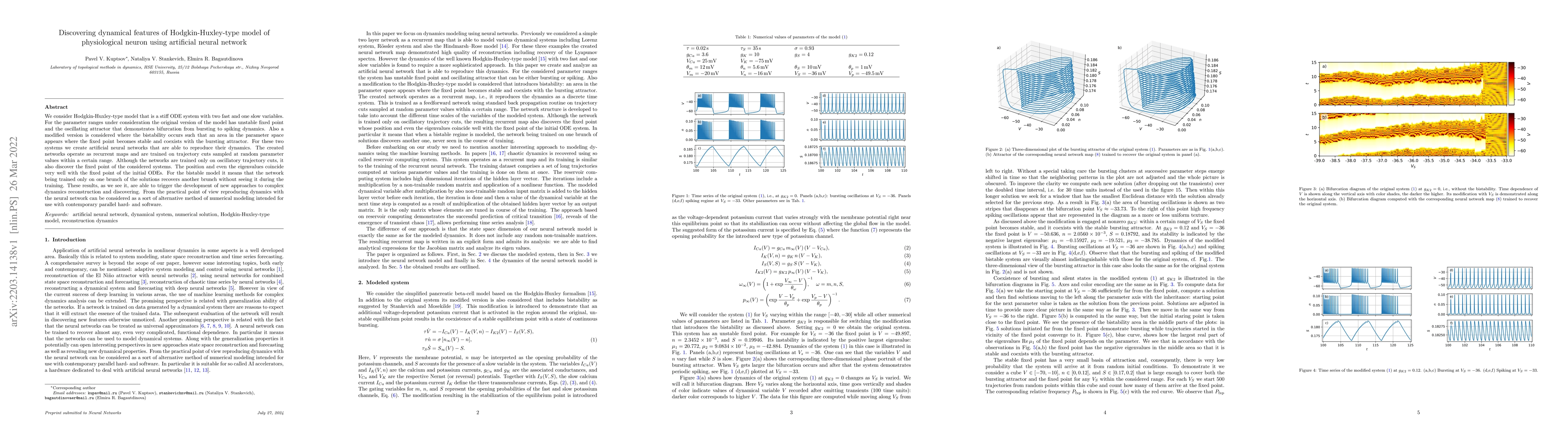 Thumbnail for Discovering dynamical features of Hodgkin-Huxley-type model of
  physiological neuron using artificial neural network
