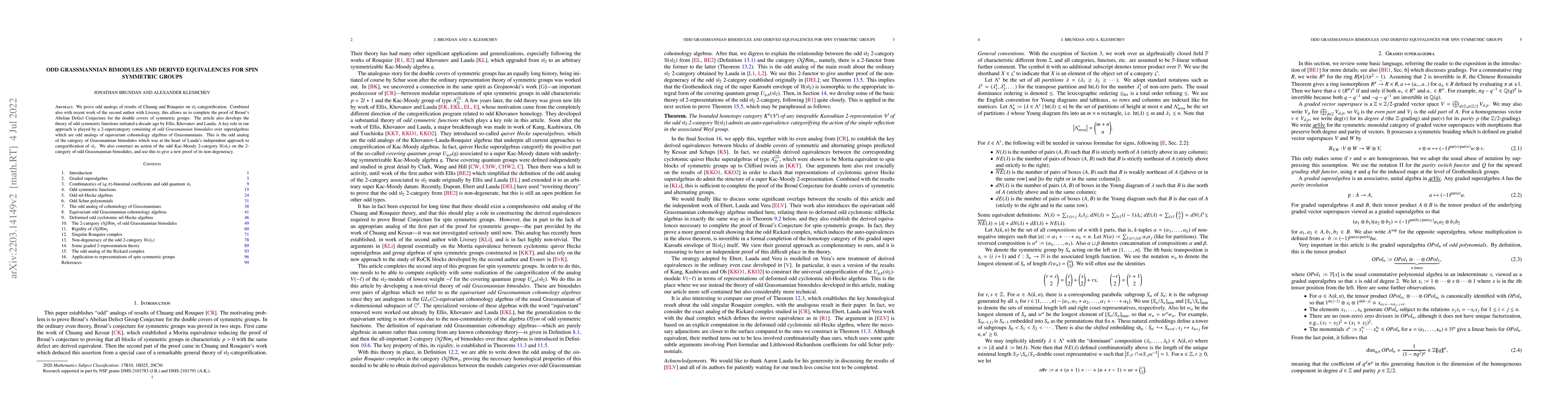 Thumbnail for Odd Grassmannian bimodules and derived equivalences for spin symmetric
  groups
