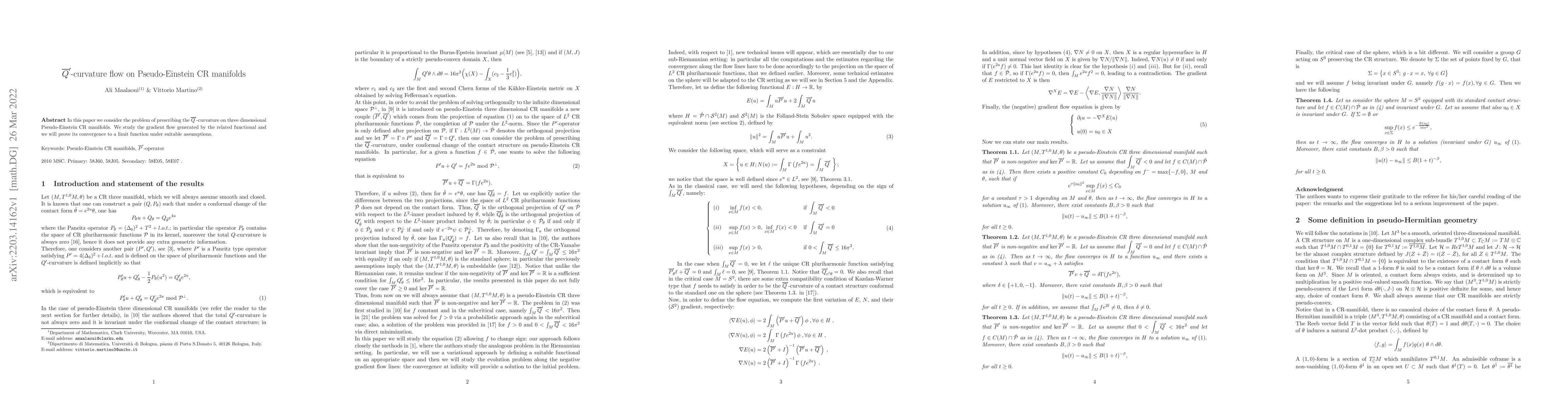 Thumbnail for $\bar{Q}'$-curvature flow on Pseudo-Einstein CR manifolds