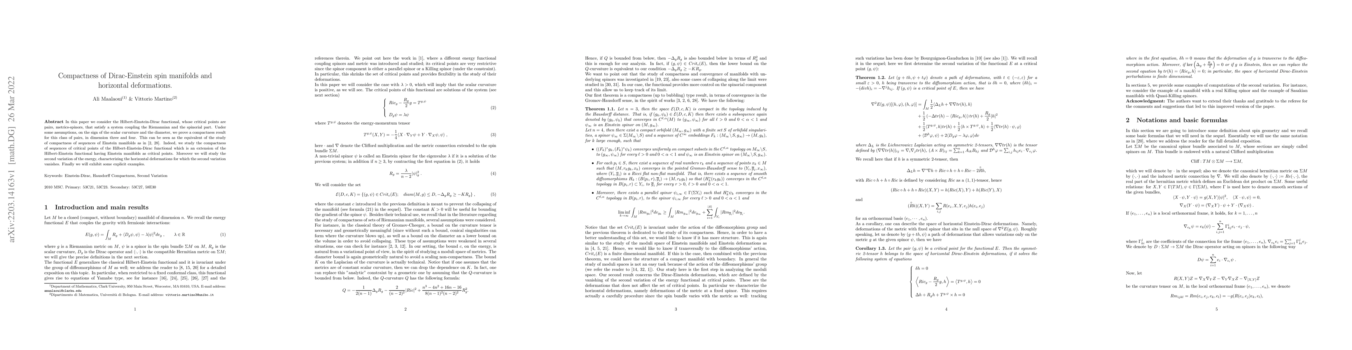 Thumbnail for Compactness of Dirac-Einstein spin manifolds and horizontal deformations