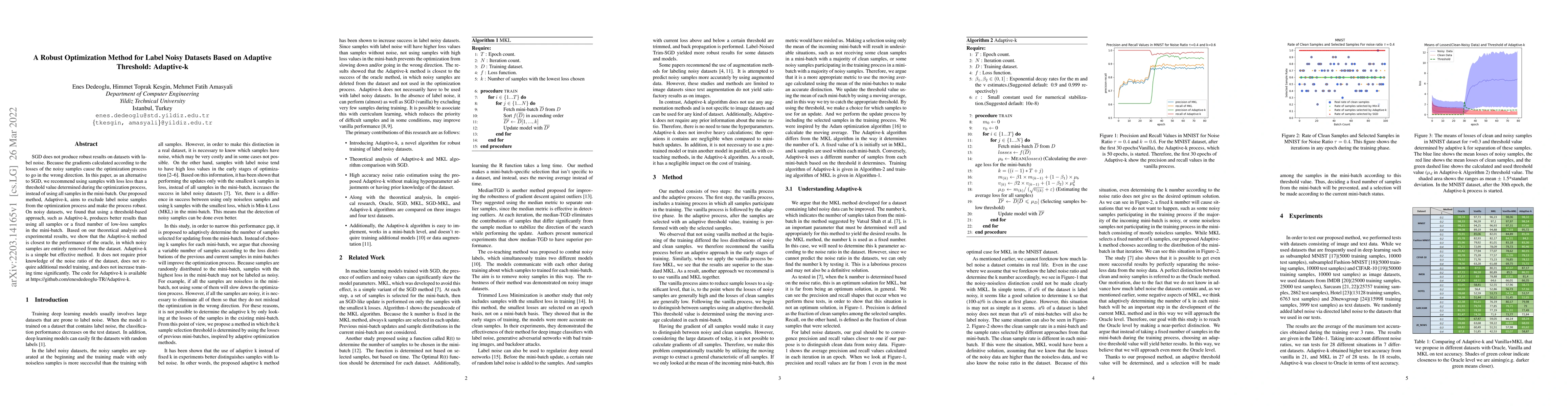 Thumbnail for A Robust Optimization Method for Label Noisy Datasets Based on Adaptive
  Threshold: Adaptive-k